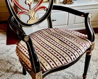 49. Oval Back Side Chair w/ Gold & Red Accents (24" x 20" x 41")