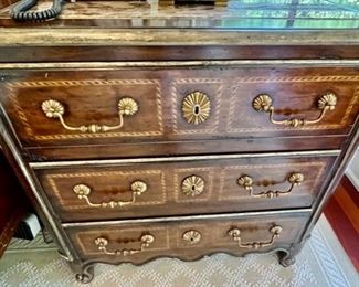 55. Marge Carson 3 Drawer Nightstand w/ Stone Inlay Top (33" x 18" x 34")