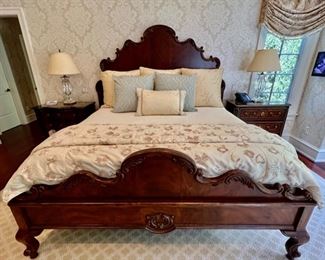57. Carved King Bed w/ Antique Cherry Finish (80"h)