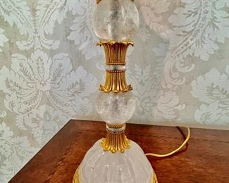 648b. Pair of 20th Century Continental Rock Crystal Ormolu Mounted Lamps