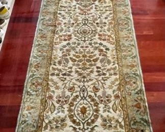 653. Blue/Ivory/Gold Wool Runner from India (2'7" x 12'2")
