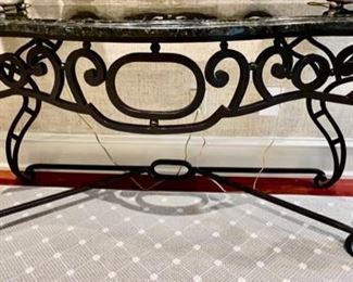 87. Black Metal Console Table w/ Stone Top (60" x 19" x 31")