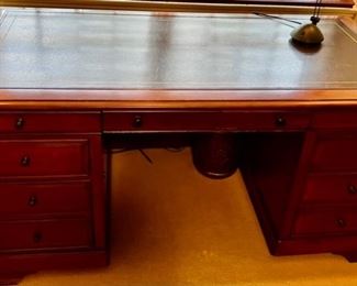95. 6 Drawer Executive Desk w/ Keyboard Drawer & Leather Inset Top (64" x 32" x 31") 