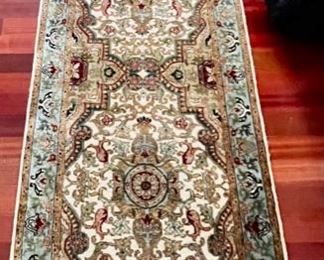 654. Blue/Ivory/Gold Wool Runner from India (2'7" x 8'4")