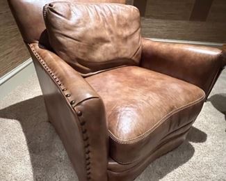 149. Leather Club Chair (35" x 40" x 35") w/ Nailhead Detail & Ottoman (29" x 24" x 17")