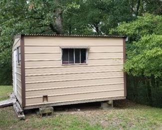 Available for presale! Outdoor metal shed in great condition for sale! Dimensions: 12 x 6 x 7. 4 foot wide door and 2 windows. Two sides have been replaced in last 15 years. No leaking at all. On skids. Treated floor.  