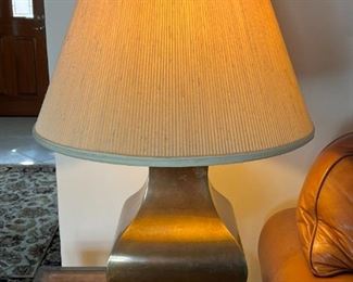 Pair brushed brass table lamps