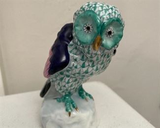 Herend Green Fishnet Porcelain Owl