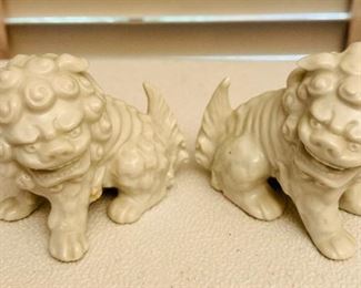 Vintage white porcelain foo dogs, Japan