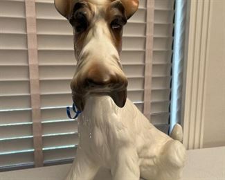 Porcelain Daisa Spain sitting wire fox terrier, 15" tall