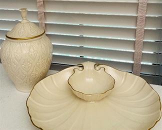 Lenox chip & dip platter and ginger jar w/lid