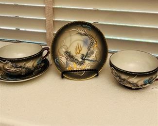 Dragonware Morige Lithophane cup & saucer and plates