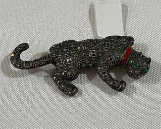 Vintage sterling silver marcasite leopard cougar 