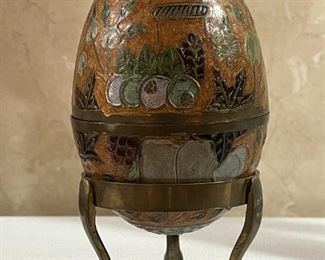 Vintage cloisonne brass egg