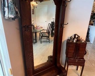 Beautiful tiger wood mirror hall tree - located off-site, please email for appointment to view in person. $750