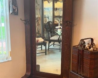 Beautiful tiger wood mirror hall tree - located off-site, please email for appointment to view in person. $750