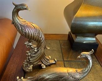 Mid Century Hollywood Regency Gold Peacocks, pair