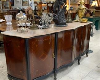 Antique French Louis XV marquetry inlaid Buffet w/original Pink marble top. $1,500