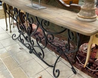 Recycled Wood w/Wrought Iron base Console. $500