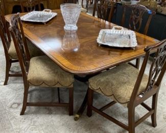 Baker banded & inlaid dining table w/3 leaves & 8 chairs $3,000 set