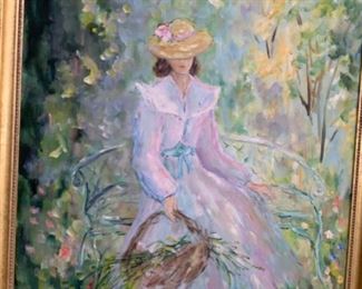 Large Linda Ellen Price oil painting “Lady w/Basket”. $1,800