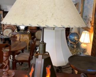 Copper mission style arts & crafts lamp w/polished stone lighted windows in base. $200