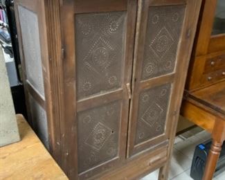 Antique pierced tin pie safe $350