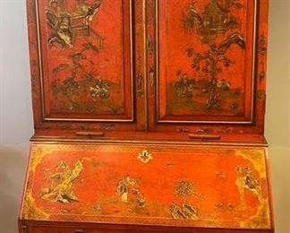 Scarlet & Gold Japanned Bureau Fall Front Secretary Cabinet