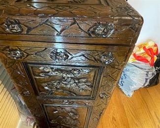 kemper wood carved storage cabinet