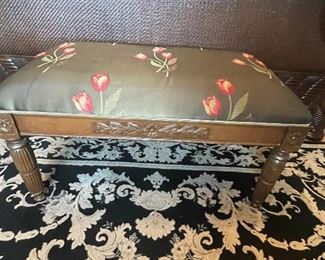 solid wood bench with silk fabric