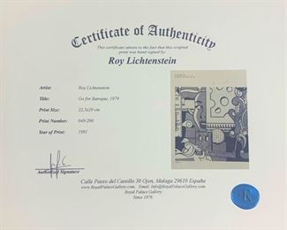 A P Roy Lichtenstein Go for Baroque, 1979  Original Hand Signed COA