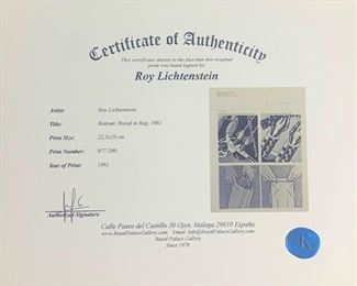 A P Roy Lichtenstein cert