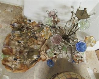 VINTAGE ITALIAN GLASS CHANDELIER WHICH DOES NEED SOME REPAIR