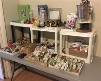 Living Room - very old collection of vintage glass, ceramic & other miniature shoes - priced individually