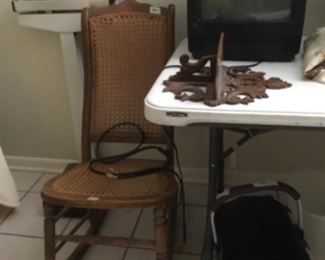 Downstairs- Scale, chair, basket & TV