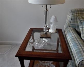 Glass topped end table, rectangular