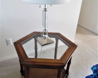 Glass topped occasional table, hexagon shaped