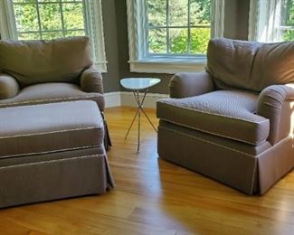 Pair of upholstered chairs with one ottoman- HENREDON