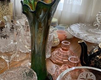 Beautiful vase, depression glass, candlestick holders
