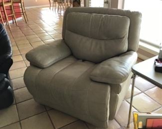 Beige leather electric recliner