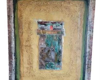 Original Mixed Media Painting on Old Screen Printing Frame. Signed on back.