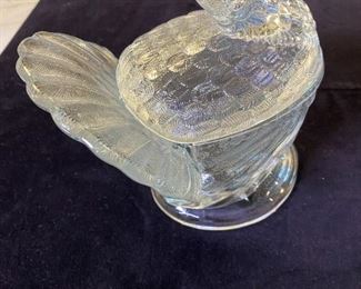 Glass turkey candy dish