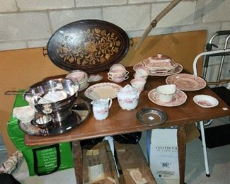 antique china, silverplate punch bowl