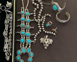 Squash blossom necklace and other sterling pieces