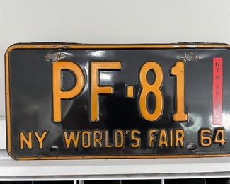 Vintage 1964 NY World's Fair License Plate w/Sticker