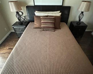 Bedroom Set, Padded Faux-Leather Platform/Headboard, Bedside Chests & Dresser