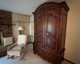 Clawfoot armoire; vintage rocking chair