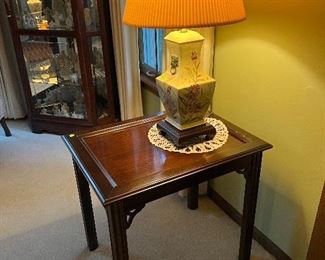 side table; lamp