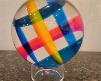 Vasa Velizar Mihich Signed Sphere Lucite Sculpture.