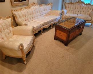 Fabulous French Victorian Style Living Room Suite. American Made. Sofa, Loveseat and Armchair.